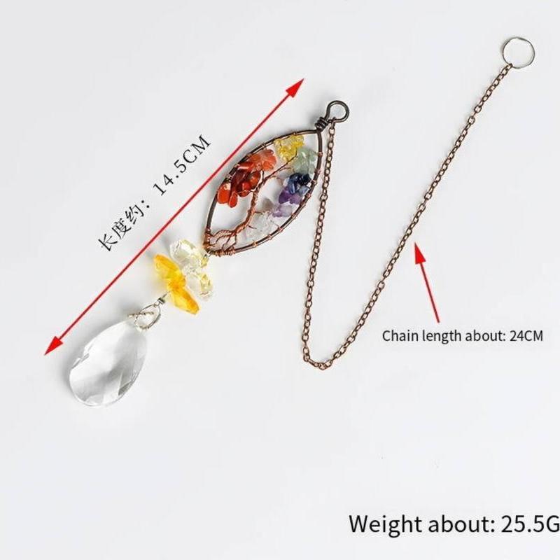 Crystal Chip Tree of Life Pendant - Handmade Natural Stone Healing Jewelry for Spiritual Protection & Chakra Balance